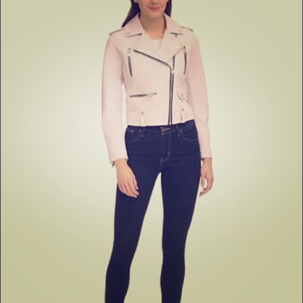 Baby pink Levi moto-leather jacket